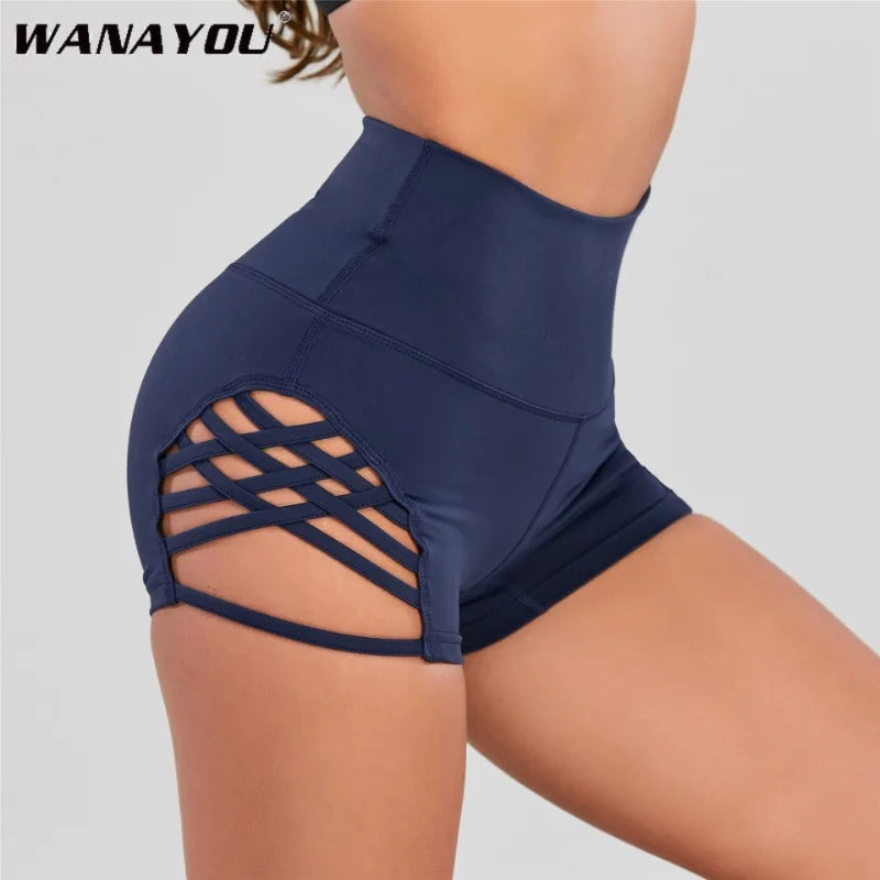 WANAYOU High Waisted Printed Tight Yoga Shorts with Side Cross Large Hollow Sexy Fitness Pole Dance Sports Shorts