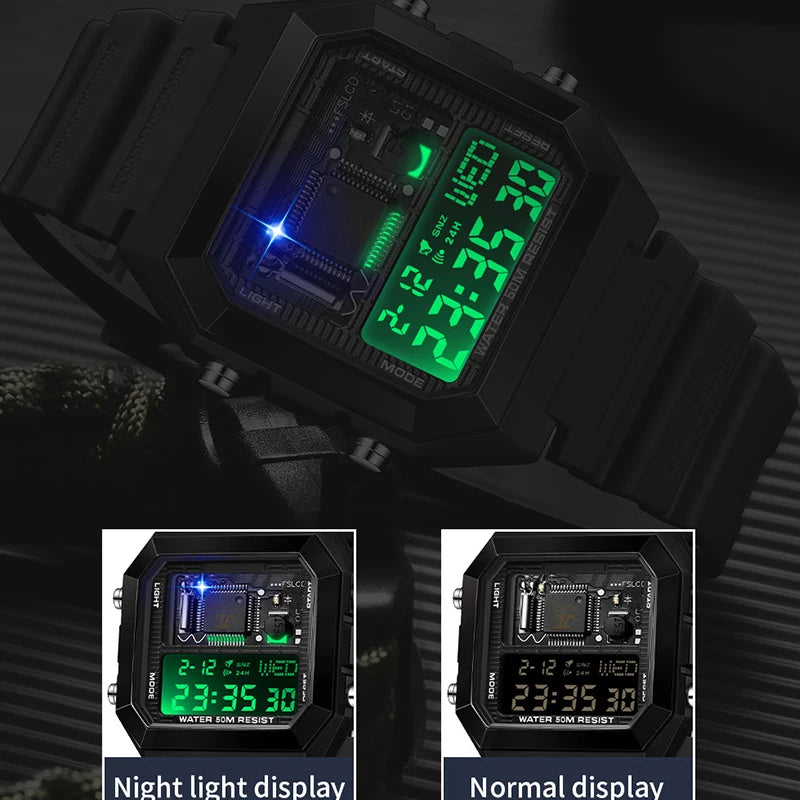 SANDA Fashion Male And Female Student Electronic Watches New Square Multi Functional Waterproof Luminous Countdown Sport Watches