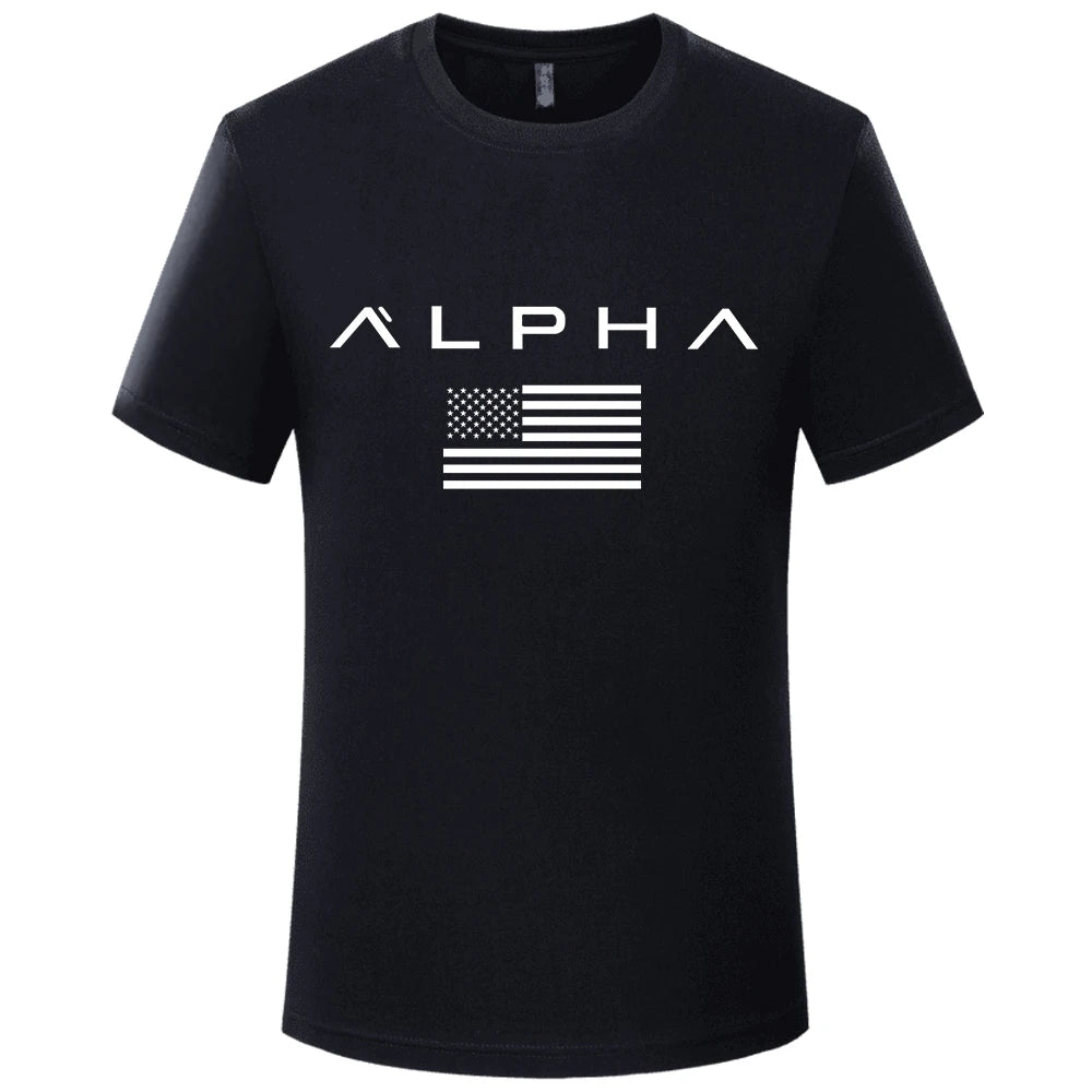 2023 USA  ALPHA New Type of Soft Round Neck Casual Short-Sleeved T-shirt Men Hot Drill Base Shirt Men's Jacket