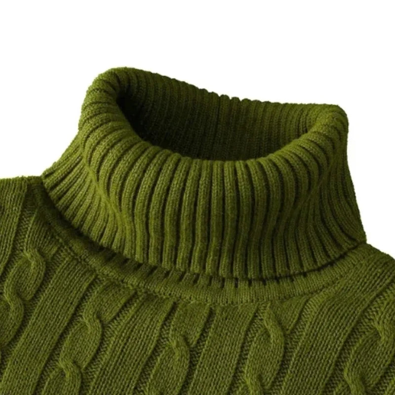 Men's High Neck Sweater Solid Color Pullover Knitted Warm Casual Turtleneck  Mens  Knitted Sweater