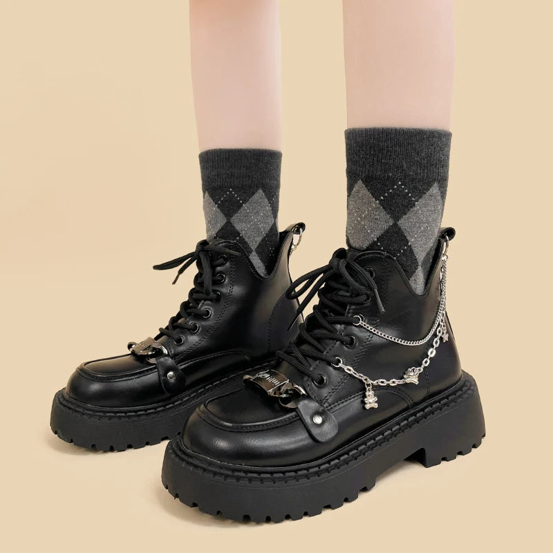 Amy and Michael Original Design Fashion Ladies Platform Boots for Girls Female Students Kawaii Black Ankle Boots Women