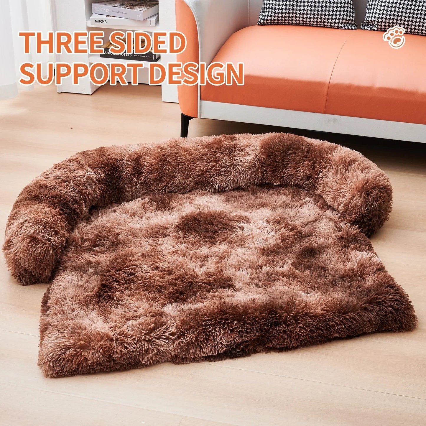 Calming Dog Bed Fluffy Plush Dog Mat for Furniture Protector with Zipper Removable Washable Cover for Large Medium Dogs and Cats