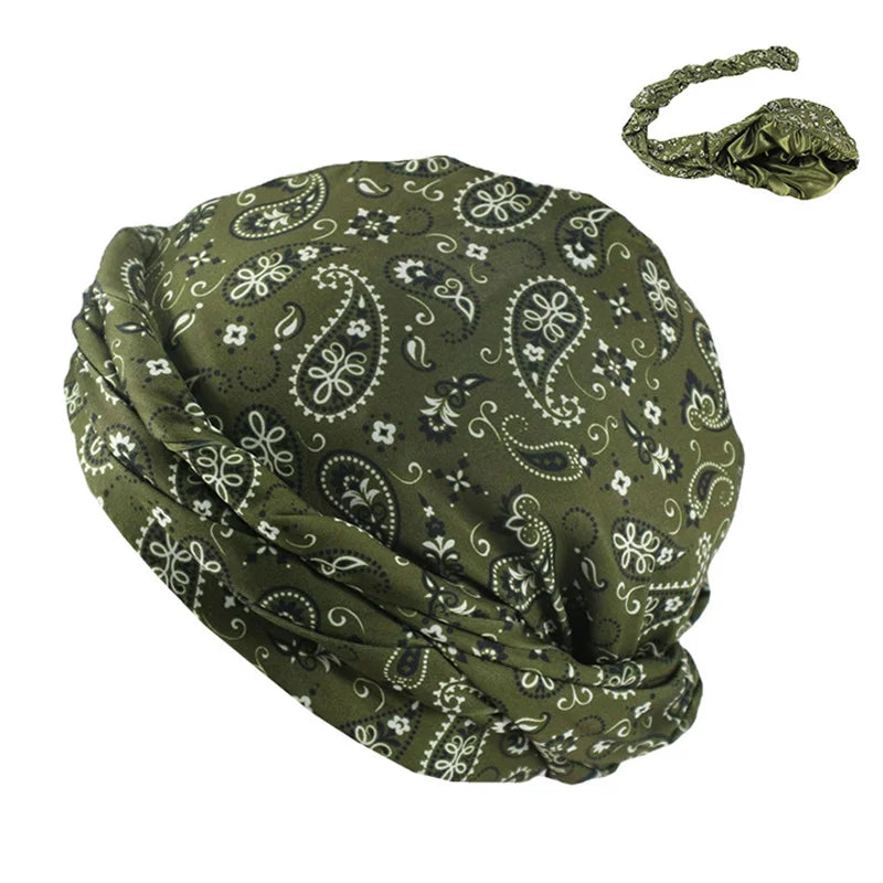 Bohe Style Paisley Print Turban Head Wrap for Men Satin Lining Stretchy Bandana Durag Men's Hip Hop Headband Biker Headscarf