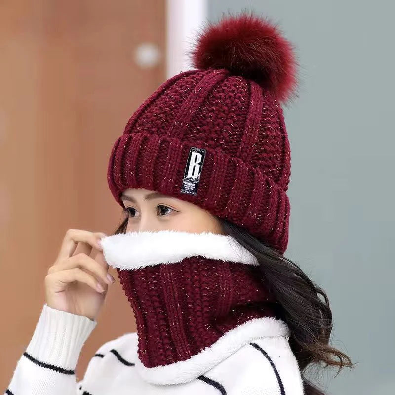 Winter Strickschal Mütze Set Winddicht Hals Schutz Warm Verdickter Schal Dicke Warme Skullies Beanies Hüte Für Frauen