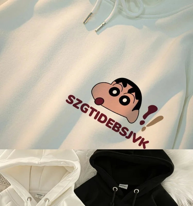 Anime Cartoon Crayon Shin chan Hoodie Couple Style Fashionable Casual Cute Plush Hoodie Autumn/Winter New Loose Shoulder Top