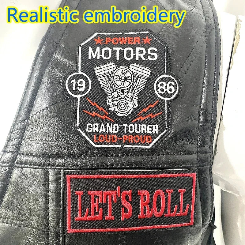 Motorcycle Leather Vest Embroidered Patch Moto Sleeveless Jacket Cycling Casual Street Vest Motorcycle Club Punk Vest