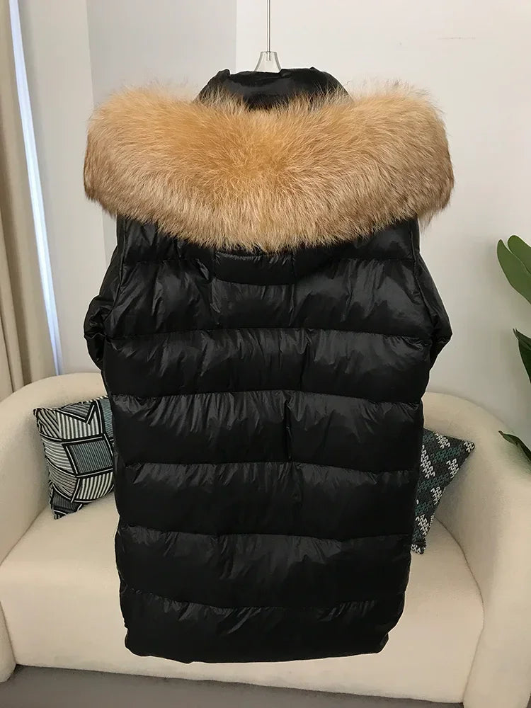 OFTBUY 2023 Real Fox Fur Raccoon Fur Collar Hooded Winter Jacket Women Thick Warm Duck Down Long Streetwear Outerwear Detachable