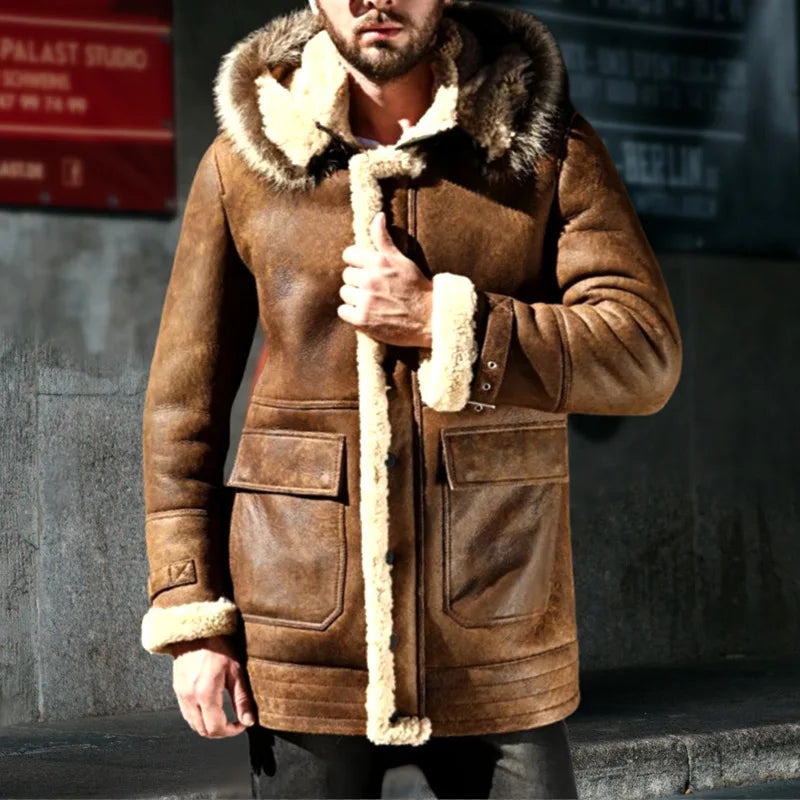 Winter New Fur-integrated Mens Coat Thickened Imitation Leather Velvet Jacket Outerwear Overcoats Large Size 5XL Menswear