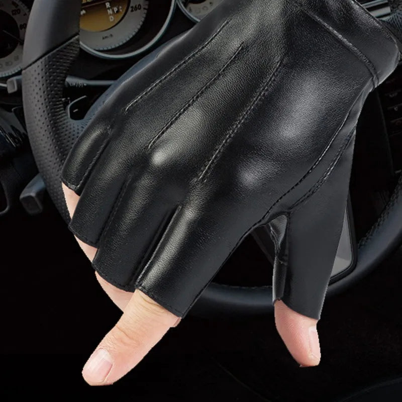 Men Women PU Leather Gloves Lovers Fingerless Mittens Black Half Finger Outdoor Tactical Mens Leather Driving Gloves