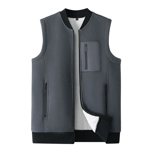 Plus Size 8XL Autumn New Men Polar Fleece Vest Warm Fleece Windproof Sleeveless Vest Multi-Pocket Casual Full Zip Vest Coat Male