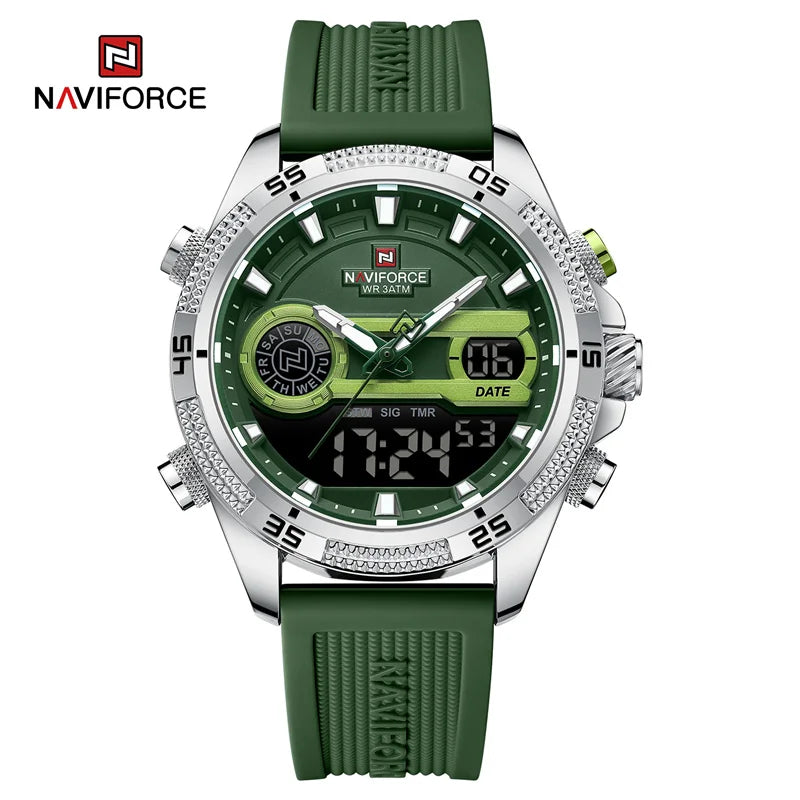 NAVIFORCE Military Sport Watches For Men Fashion Silicone Strap Waterproof Wrist watch Male Dual Display Luminous Alarm Clock