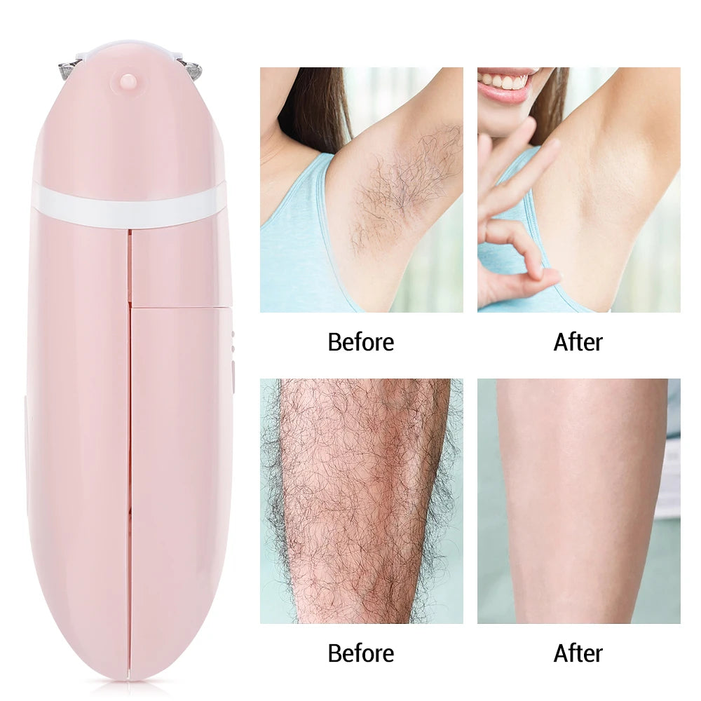 Portable Electric Hair Removal Epilator Women Cordless Wet/Dry Permanent Painless Face Body Hair Pink Trimmer Detachable Head