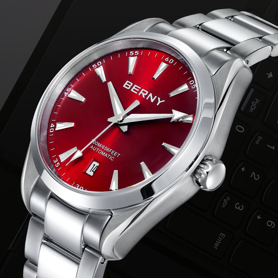 BERNY Automatic Watch for Men AR Sapphire BERNY NH35 Mechanical Male Wristwatch Stainless Steel Luxury 20ATM Waterproof Watches