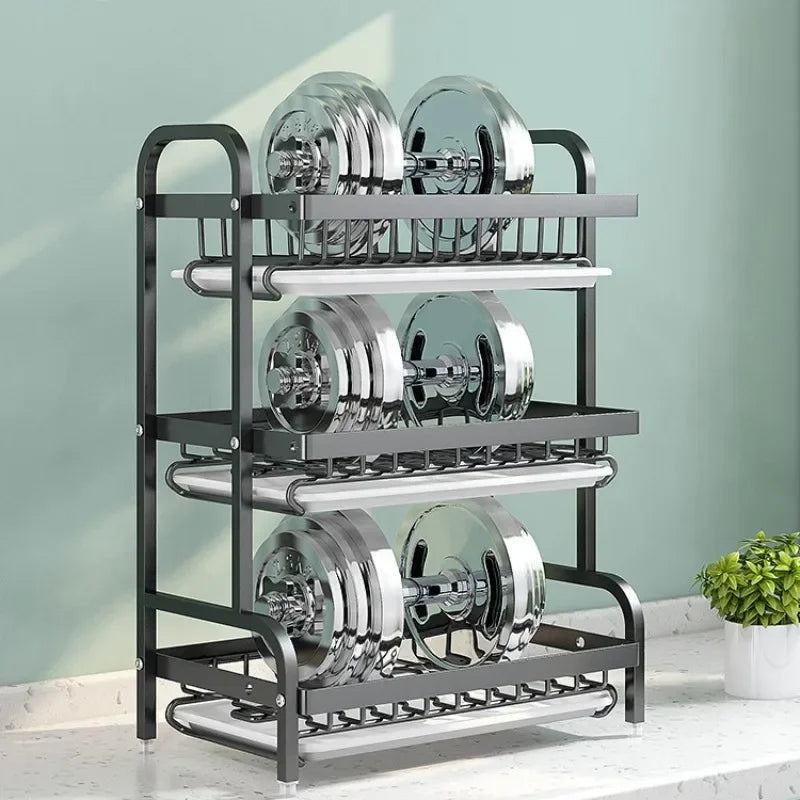 2-Tiers Stainless Steel Storage Rack for Bowls and Dishes Multilayer Cutlery Drainer with Drainage Box Plates Utensils Organizer