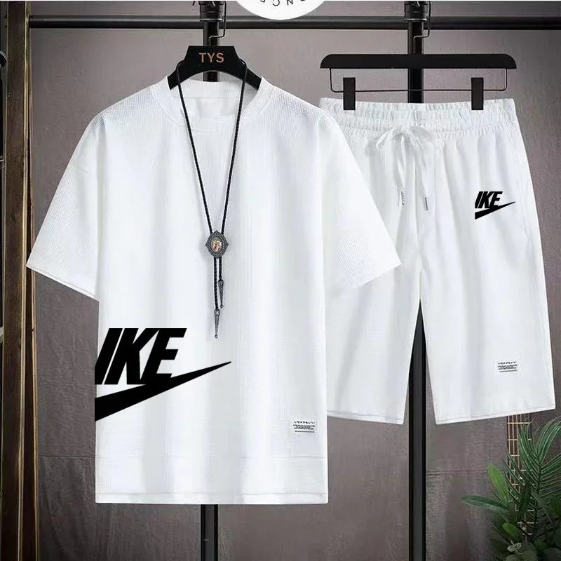 Summer men's short-sleeved T-shirt + five-point shorts two-piece quick-drying breathable fitness leisure sports suit