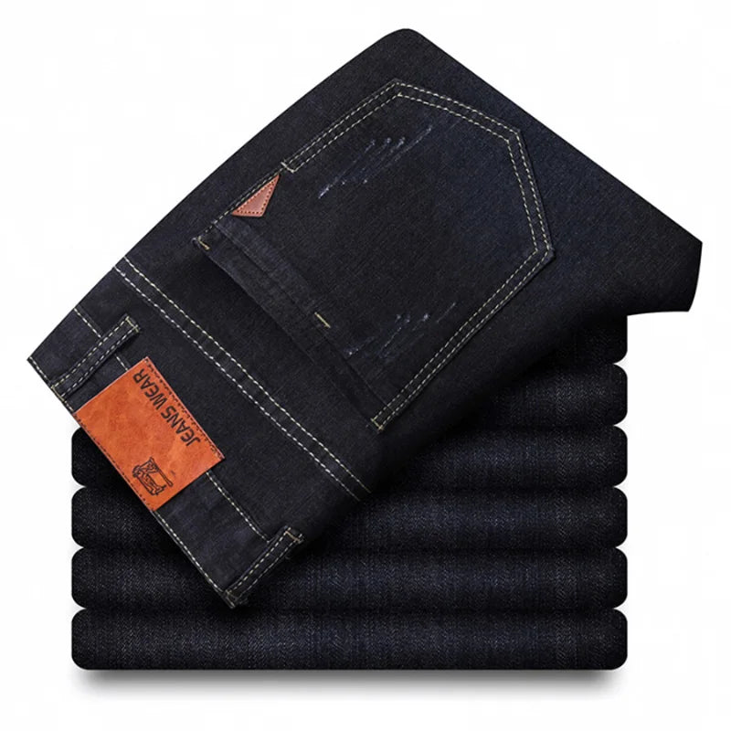 2024 New Ultra-Thin Breathe Stretch Jeans Men's Classic Business Slim Trousers Black Blue Straight Male Brand Clothing Pants