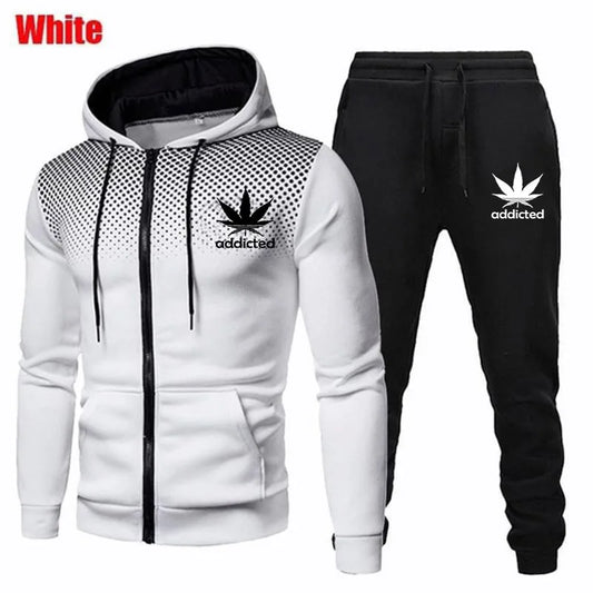 Autumn Winter Mens Tracksuits Printing Hooded Sweatshirt Suit Casual Zipper Jacket+Jogging Pants Set Hot sales Commute Clothing