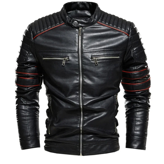 Leather Jacket Streetwear Biker Coat Slim Fit Autumn Winter Coat Men Fur Lined Men Motorcycle Jacket Fashion Men Jacket