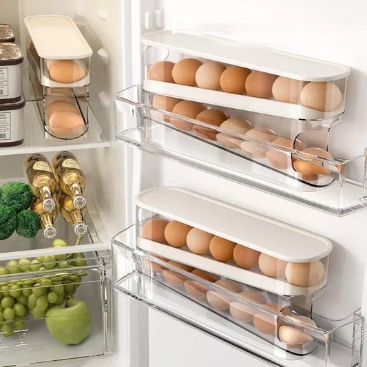 Egg Storage Rack, Double-Layer Automatic Rolling Egg Box, Kitchen Refrigerator Storage Box, Transparent Preservation Box