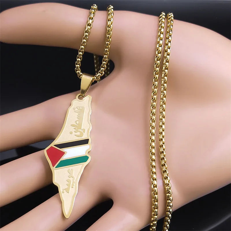 HNSP Palestine Flag Stainless Steel Pendant Necklace Chain For Men Women Jewelry Accessories