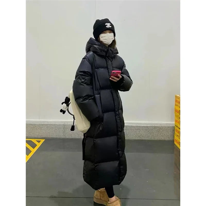 Black Winter Women's Down Puffer Jackets Baggy Thickening Warm Oversize Clothing Boutique Clothes Cotton Medium and Long Coats