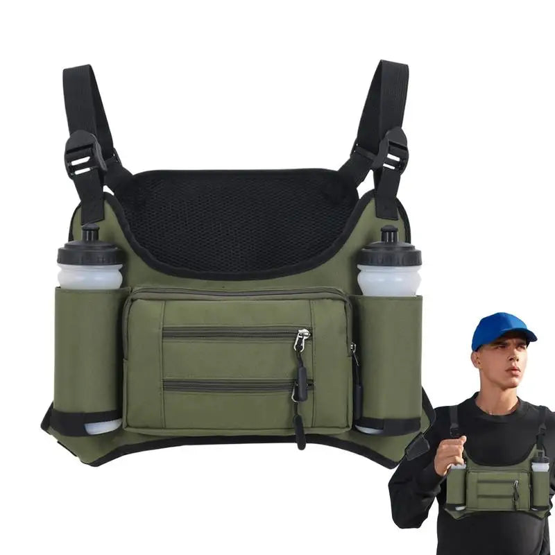 Running Chest Pack For Men Multi Pocket Storage Pouch Vest Bag Chest Pack Outdoor Workout Vest With Water Bottle Pouch For Sport