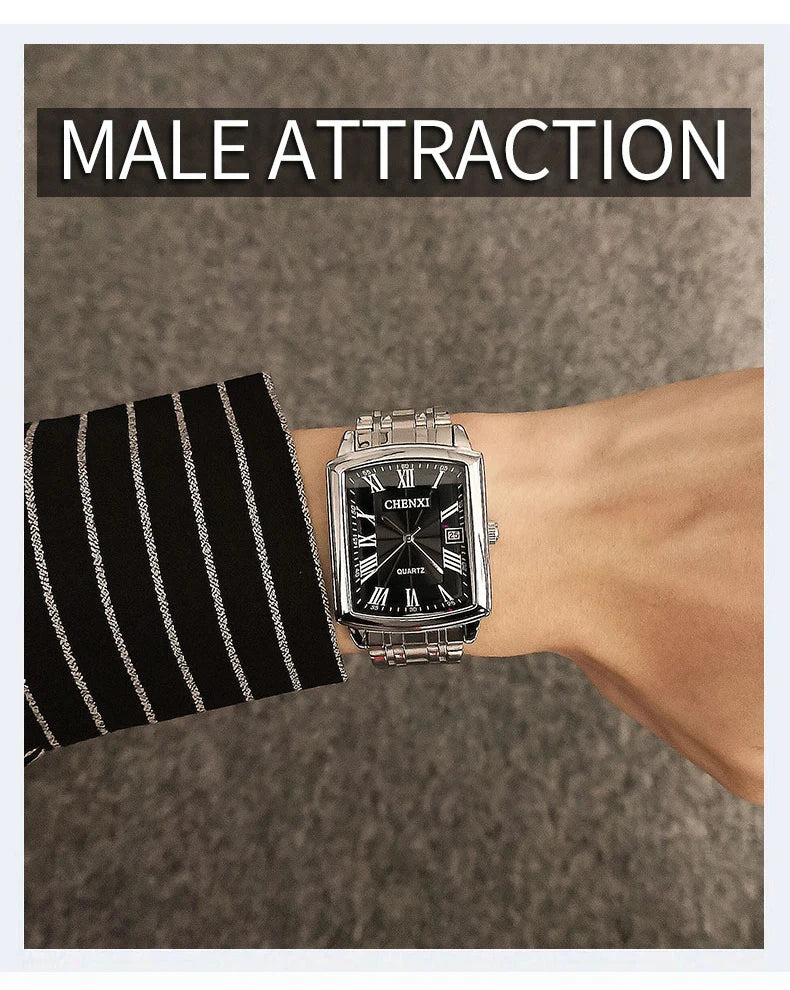 Mode Chenxi Marke herren Uhr Edelstahl &amp; Leder Quadrat Quarz Armbanduhr Business Männer Wasserdichte Uhren Reloj Hombre