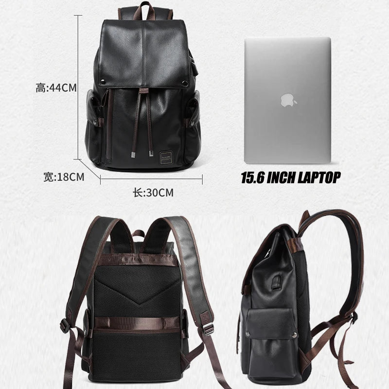 Leather Men Backpack, Vintage 15.6 inch Laptop Daypack, Waterproof Durable Travel Knapsack, College Leather Rucksack