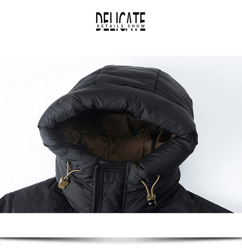 Light Luxury Down Jacket Men's Long Winter 2024 Trendy 90% White Duck Down Warm Coat Business Casual Hat Lightweight Down Jacket