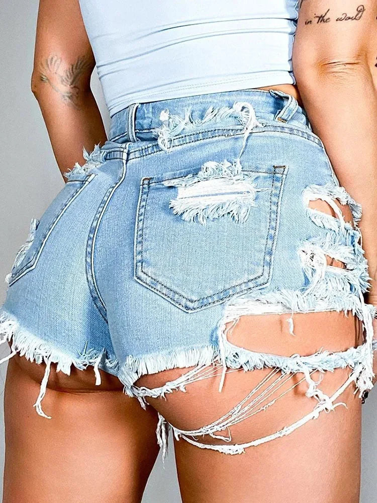 Summer Women Sexy Ripped Hot Denim Shorts Jeans Lady Shorts Mini Pants Lady Cut Out High Street Stripper Party Irregular Jeans