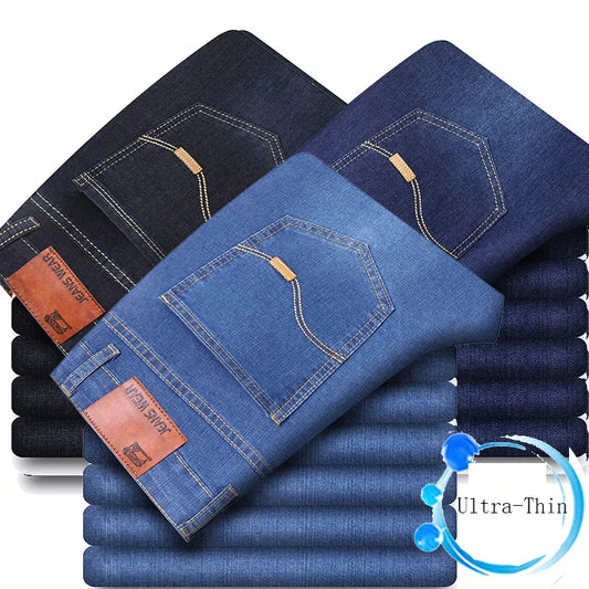 Men's New Thin Breathable Straight Business Men's Fashion Pants Cotton Soft Casual Stretch Denim Trousers Male Brand Clothes