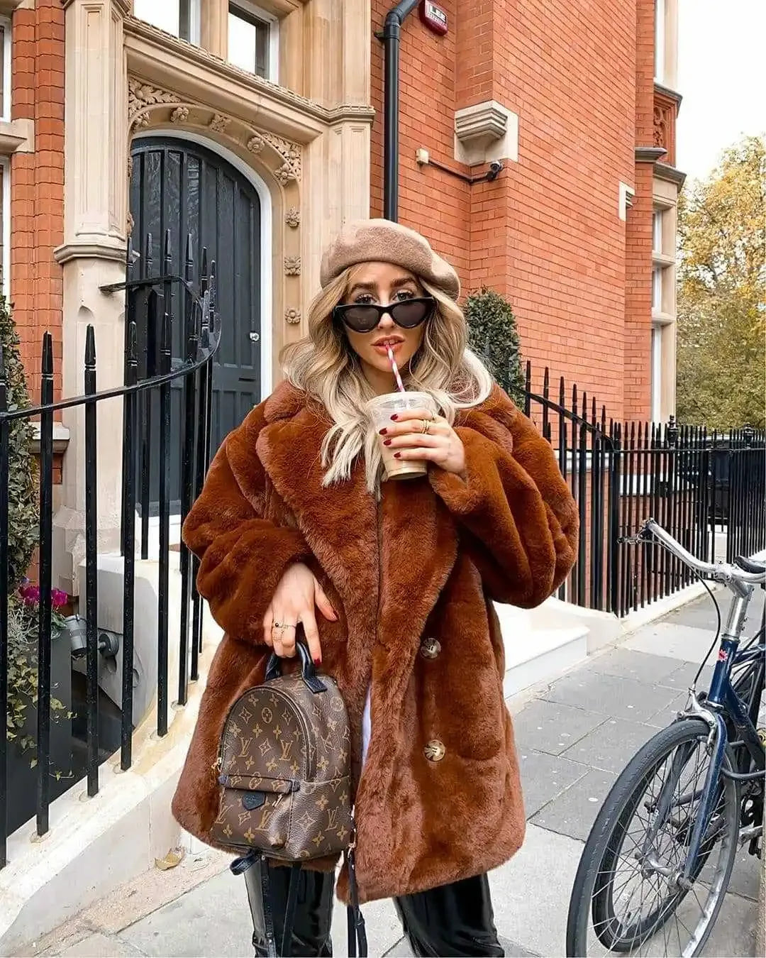 Thick Faux Fur Jacket Women Wine Red Autumn Winter Korean Maxi Coat Long Warm Luxury Fur Black Parkas Bontjas Furry Outerwear