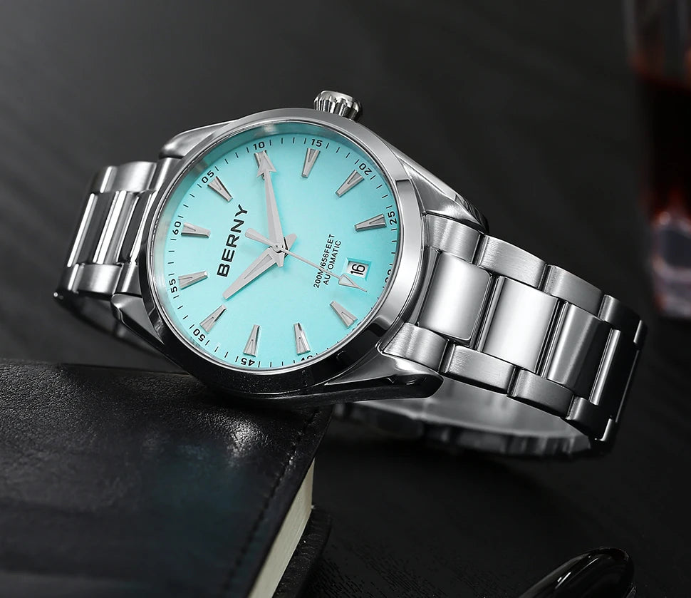 BERNY Automatic Watch for Men AR Sapphire BERNY NH35 Mechanical Male Wristwatch Stainless Steel Luxury 20ATM Waterproof Watches