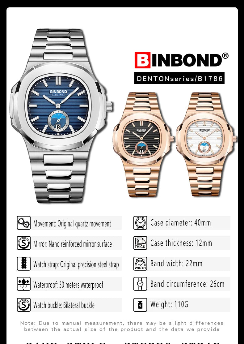 BINBOND Neue Casual Business Uhr Männer Luxus Quarzuhr Leuchtende Wasserdichte Datum Mode Quarz armbanduhren Relógio Homem