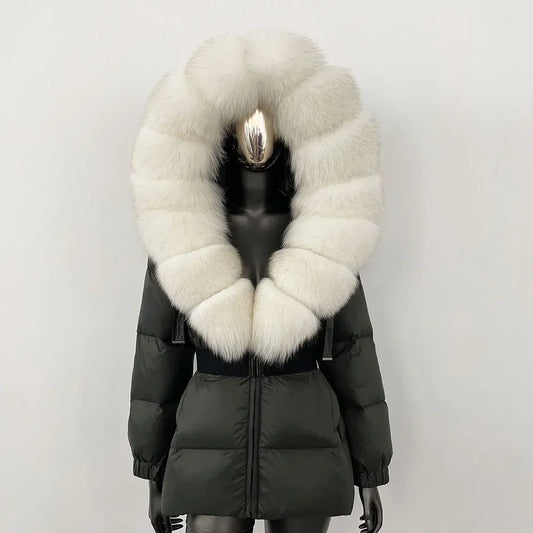 CXFS 2024 Winter Jacket Women Real Natural Fox Fur Collar Hooded Thick Warm 90% White Duck Down Coat Female Streetwear Casual