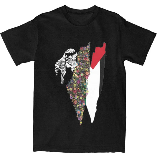 Men Women T Shirt Palestine Flag Flower T-Shirts Trendy Cool Cool Fashion Summer Tees Y2K Retro Print 100% Cotton Clothes Gift