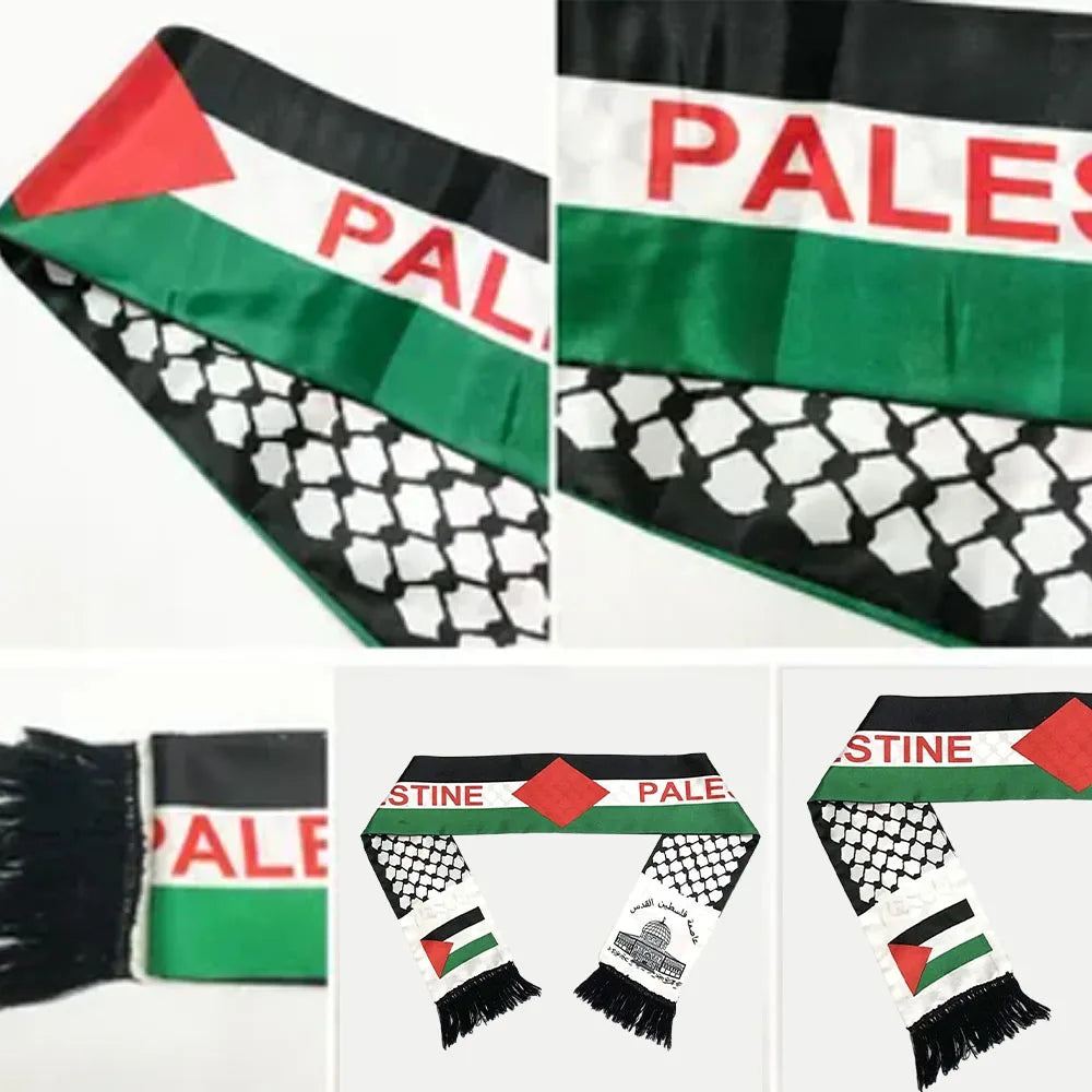 1Pcs Palestine Flag Scarf Palestine National Day Scarf Printing Satin Palestinian Flag Scarf 130cm