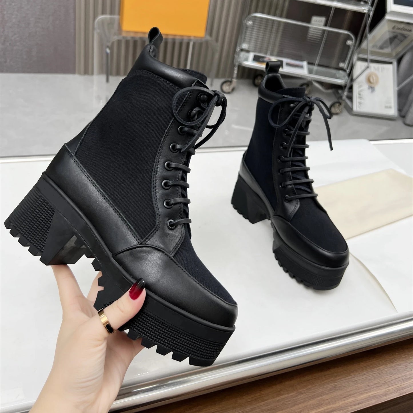 Shoes Women Size35-41 Genuine Leather Boots Med Heels Ankle Boots Flat Platform Winter Party Designer Shoes Zapatillas De Mujer