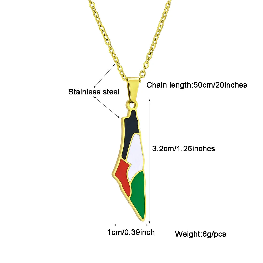 SONYA New Fashion Palestine Flag Map Pendant Necklace For Women Men Gold Silver Color Stainless Steel Jewelry Gifts