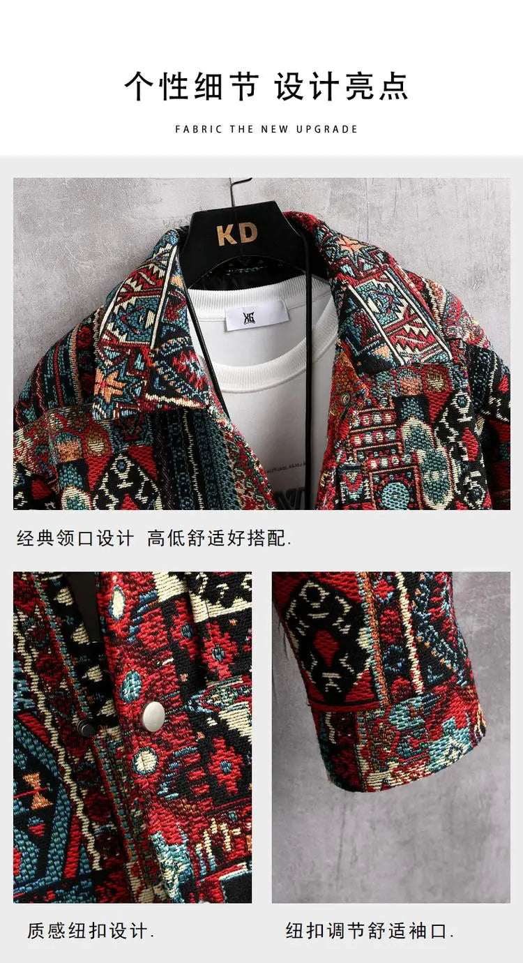 Autumn Casual Turn-Down Collar Jacket Spring Men's Outwear Ethnic Style Button Coat Youth Streetwear Oversized Tops