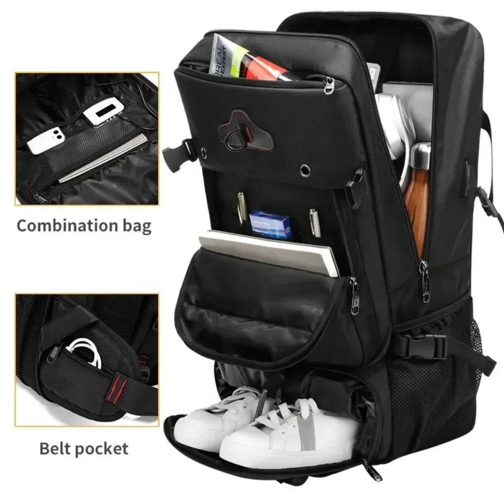 Men 35/50/60/80L Travel Backpack Laptop Business Dual Use Backpack Expandable USB Port Bag Large Capacity Waterproof Backpack