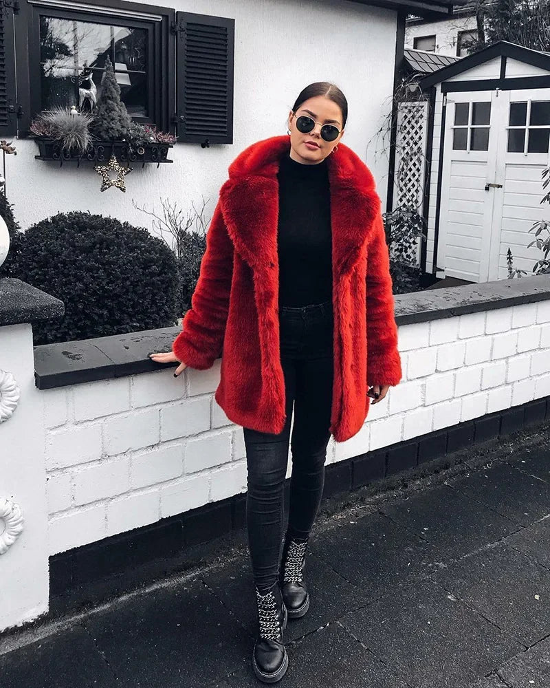 Thick Faux Fur Jacket Women Wine Red Autumn Winter Korean Maxi Coat Long Warm Luxury Fur Black Parkas Bontjas Furry Outerwear