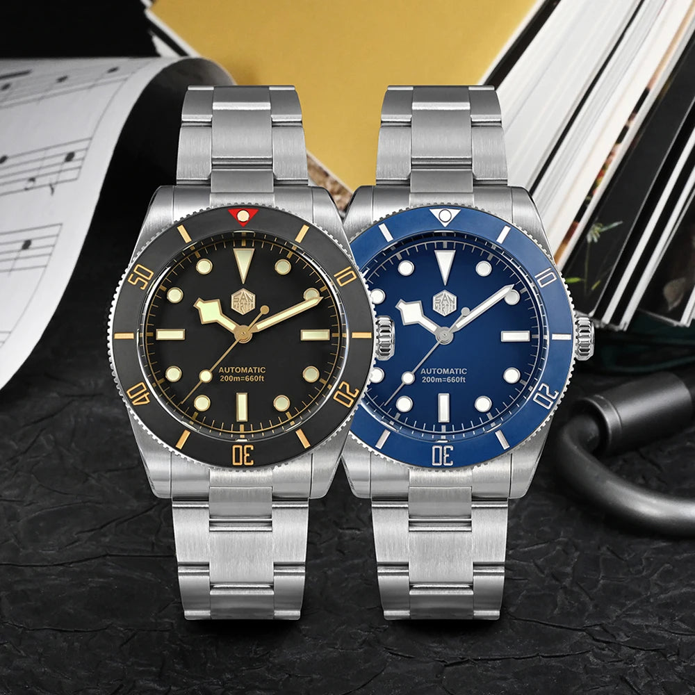 San Martin Watch BB54 Retro Men 37mm Diving Watch NH35 Mechanical Stainless Steel Watches Waterproof 20Bar SN0138 Sapphire Glass