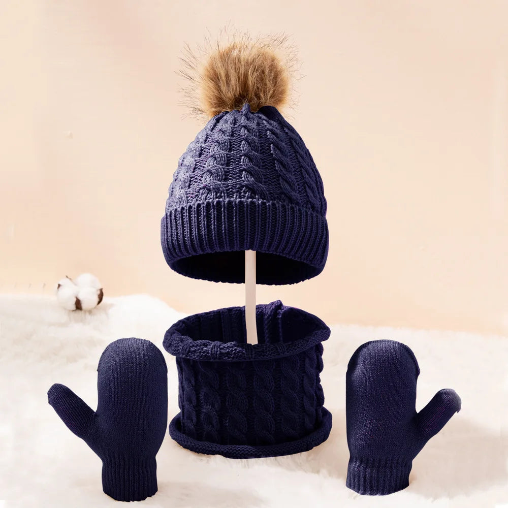 Baby Winter Hat And Scarf Gloves Set Kids Twist Knitted Beanie Cap Newborn Snood Scarf Hat Infant Toddler Bonnet Accessories