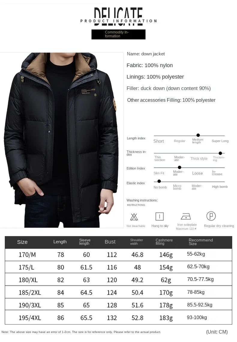 Light Luxury Down Jacket Men's Long Winter 2024 Trendy 90% White Duck Down Warm Coat Business Casual Hat Lightweight Down Jacket