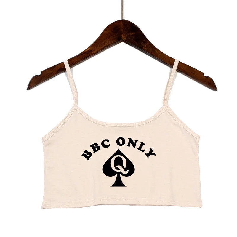 BBC ONLY Spades Crop Top for Women Sexy Letters Streetwear Girls Casual Clothes Elastic Camis Sleeveless Short Tank Top Bar