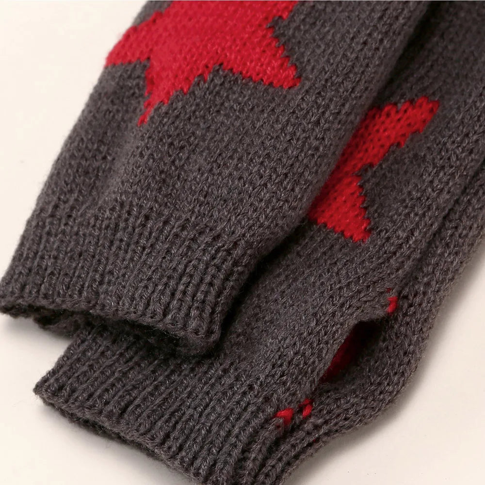 New Fashion Knitted Gloves Winter Warm Half Finger Gloves Korean Warm Woolen Mittens Y2K Star Fingerless Gloves For Men Women