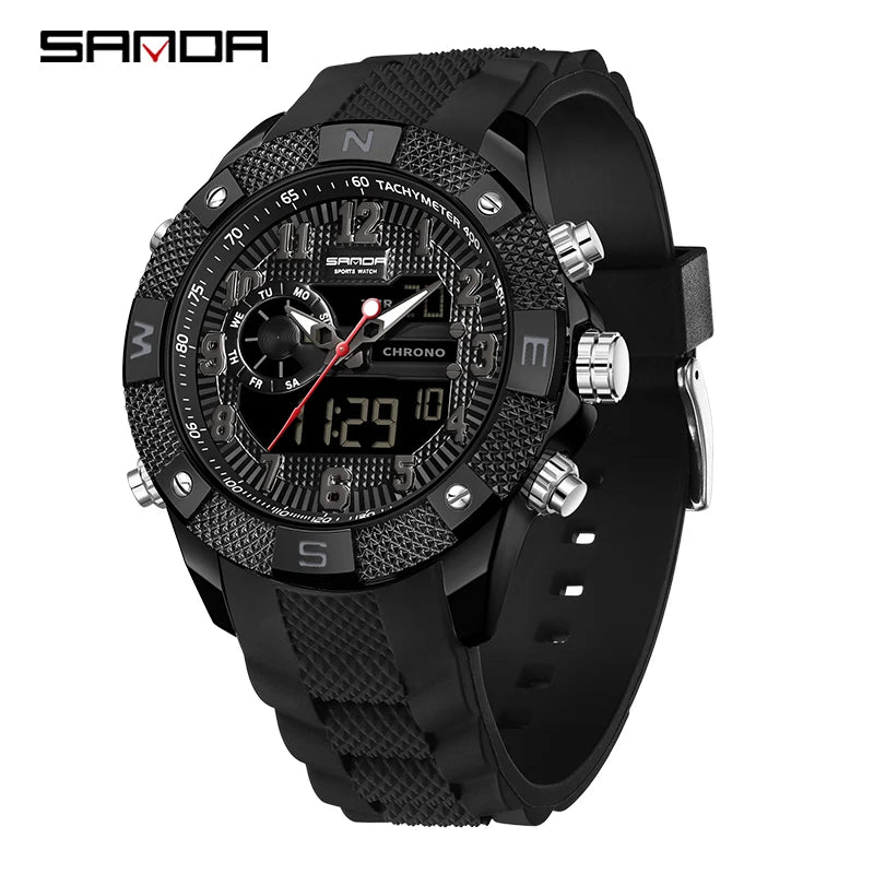 SANDA Top Men Quartz Watch Military Sport Waterproof Wristwatch LED Digital Clock Stainless Steel Quartz Watches Men Relogios