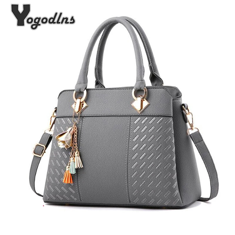 Fashion Women Handbags Tassel PU Leather Totes Bag Top-handle Embroidery Crossbody Bag Shoulder Bag Lady Simple Style Hand Bags