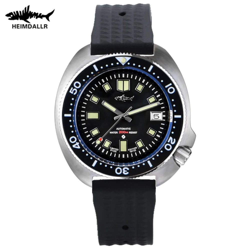 HEIMDALLR Turtle Mechanical Watch Men Captain Willard Watch Sapphire Crystal C3 Luminous NH35 Automatic Steel 200M Dive Watches